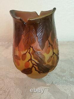 Leaf & Berries Cameo glass vase signed Galle made in France
