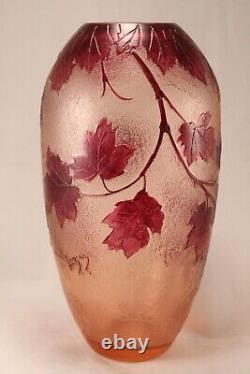 Legras Amethyst Cameo Glass Vase Ice Textured France