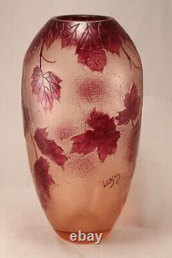 Legras Amethyst Cameo Glass Vase Ice Textured France