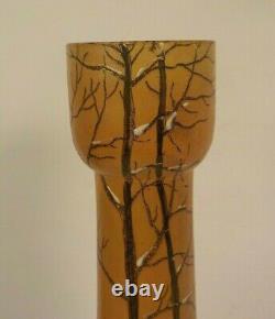 Legras French Art Glass 14.5 Vase, Enameled Winter Landscape, c. 1910