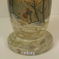 Legras French Art Glass 14.5 Vase, Enameled Winter Landscape, c. 1910