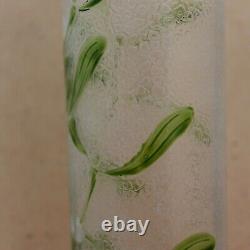 Legras French Cameo Glass Vase Art Nouveau Enameled Mistletoe Leaves Cylinder