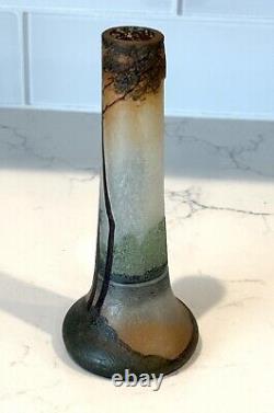 Legras French Cameo Vase With Wooded Landscape Scene France 6 1/4