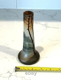 Legras French Cameo Vase With Wooded Landscape Scene France 6 1/4