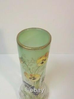 Legras Lamartine Art Nouveau Glass 11.5 Vase, Enameled Pansies, c. 1910-25 (#2)
