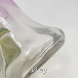 Legras Lamartine Style Art Glass 7.75 Vase, Enameled Pansies, Purple, Gold Leaf