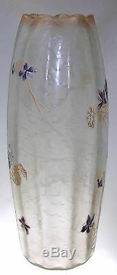 Legras Mont Joye 13 Cameo Vase Violets Frosted Chipped Ice Decor