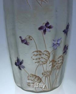 Legras Mont Joye 13 Cameo Vase Violets Frosted Chipped Ice Decor