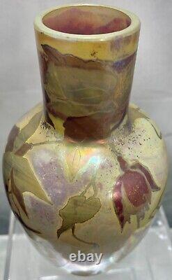 Lg Amedee de Caranza French Art Nouveau Iridized Lustre Blown Glass Vase France