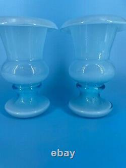 Light French Glass Opaline Vases Art Glass Elegant Set Of Two (2)