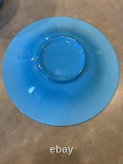 Lot of 2 French Blue Opaline Turquoise Gold Enamel Flared Vase Tray Plate PV