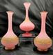 Lot of 3 Antique French Pink Opaline Glass Vases Greek Key Gold Gilt c. 1820-50