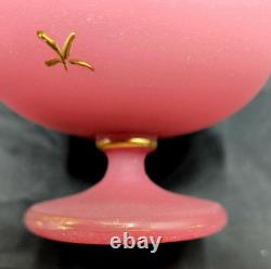 Lot of 3 Antique French Pink Opaline Glass Vases Greek Key Gold Gilt c. 1820-50
