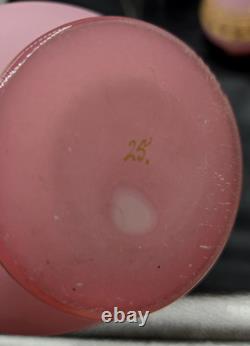 Lot of 3 Antique French Pink Opaline Glass Vases Greek Key Gold Gilt c. 1820-50