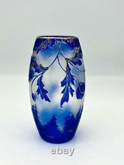 Lovely French Antique Cobalt Gold Baccarat Cut Cameo Art Glass Vase