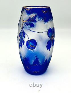 Lovely French Antique Cobalt Gold Baccarat Cut Cameo Art Glass Vase