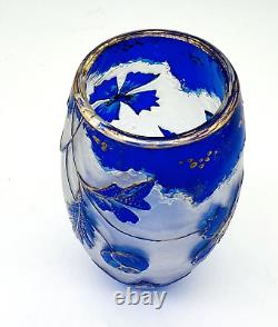 Lovely French Antique Cobalt Gold Baccarat Cut Cameo Art Glass Vase