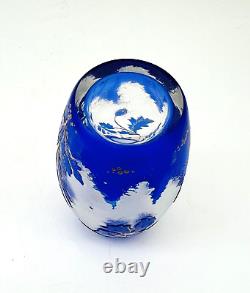 Lovely French Antique Cobalt Gold Baccarat Cut Cameo Art Glass Vase