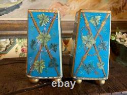 Lovely Pair French Hand Painted Small Vases Enamel over Porcelain C1890