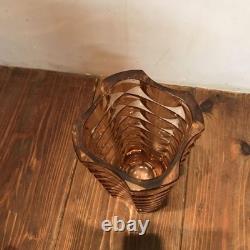 Luminarc French Vintage Glass Vase Cut Design Brown-Pink 24.8cm Used