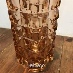 Luminarc French Vintage Glass Vase Cut Design Brown-Pink 24.8cm Used