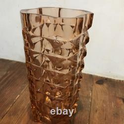 Luminarc French Vintage Glass Vase Cut Design Brown-Pink 24.8cm Used