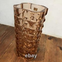 Luminarc French Vintage Glass Vase Cut Design Brown-Pink 24.8cm Used