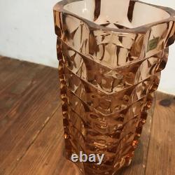 Luminarc French Vintage Glass Vase Cut Design Brown-Pink 24.8cm Used