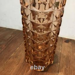 Luminarc French Vintage Glass Vase Cut Design Brown-Pink 24.8cm Used