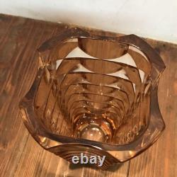 Luminarc French Vintage Glass Vase Cut Design Brown-Pink 24.8cm Used