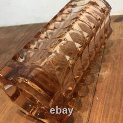 Luminarc French Vintage Glass Vase Cut Design Brown-Pink 24.8cm Used