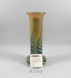 Lundberg Art Glass MOIRE FERN French Art Glass Vase 12 Tall COA & Signed