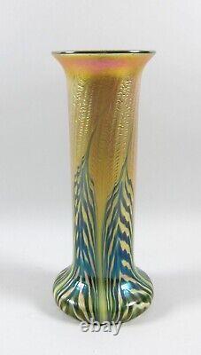 Lundberg Art Glass MOIRE FERN French Art Glass Vase 12 Tall COA & Signed