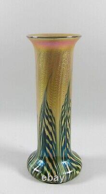 Lundberg Art Glass MOIRE FERN French Art Glass Vase 12 Tall COA & Signed