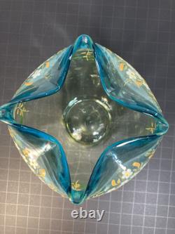 MOSER BOHEMIAN BLUE TO GREEN (URANIUM) ROSE Bowl ENAMELED. (IT GLOWS) c. 1880s