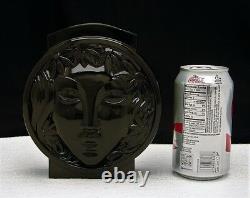 M. Model French Art Deco Glass Black Vase with Figural Face Signed