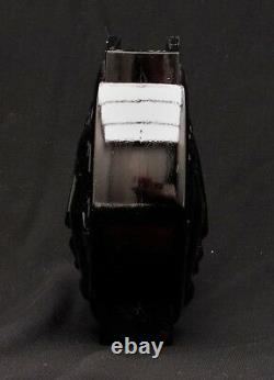 M. Model French Art Deco Glass Black Vase with Figural Face Signed