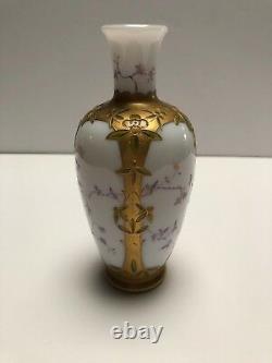 Magnificent Baccarat Opaline Vase Hand Painted With Ornate Gold Work