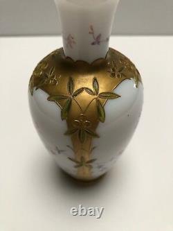 Magnificent Baccarat Opaline Vase Hand Painted With Ornate Gold Work