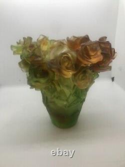 Magnificent Nancy Daum Style Art Glass Rose Vase 21/21/19 Cm 6,4lb Signed France