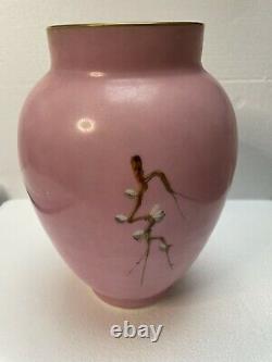 Magnificent Pair Of Baccarat Pink Opaline And Enamel Bird Vases #430