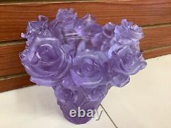 Magnificent Pate De Verre Lilac Rose Vase 6.45 Pounds Heavy Glass Art Signed