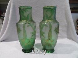 Magnificent rare pair french cameo & gilded crystal Vases Baccarat 30cm 11,8inch