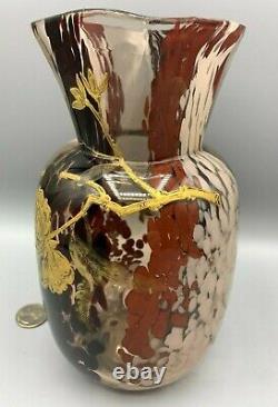 Manganese Mellerio Leveille Glass Vase Art Nouveau Gilt Enamel French Japonisme