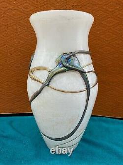 Marcel Saba Large French Iridescent Art Glass Vase Signed
