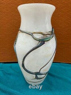 Marcel Saba Large French Iridescent Art Glass Vase Signed