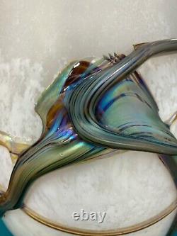 Marcel Saba Large French Iridescent Art Glass Vase Signed