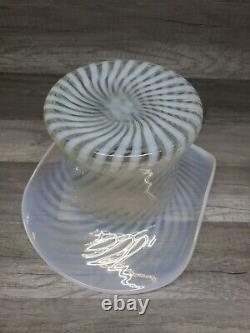 Massive Fenton Art Glass French Opalescent White Swirl Optic Art Glass Top Hat J