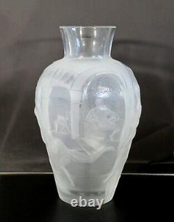 Massive Lalique Paris Crystal Vase Les Eleens French Greco Roman Figures