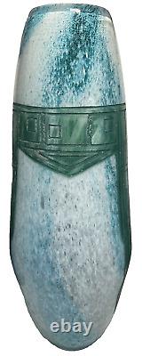 Massive Legras French Art Deco Cameo Glass Vase Geometric Design Mottled Blue